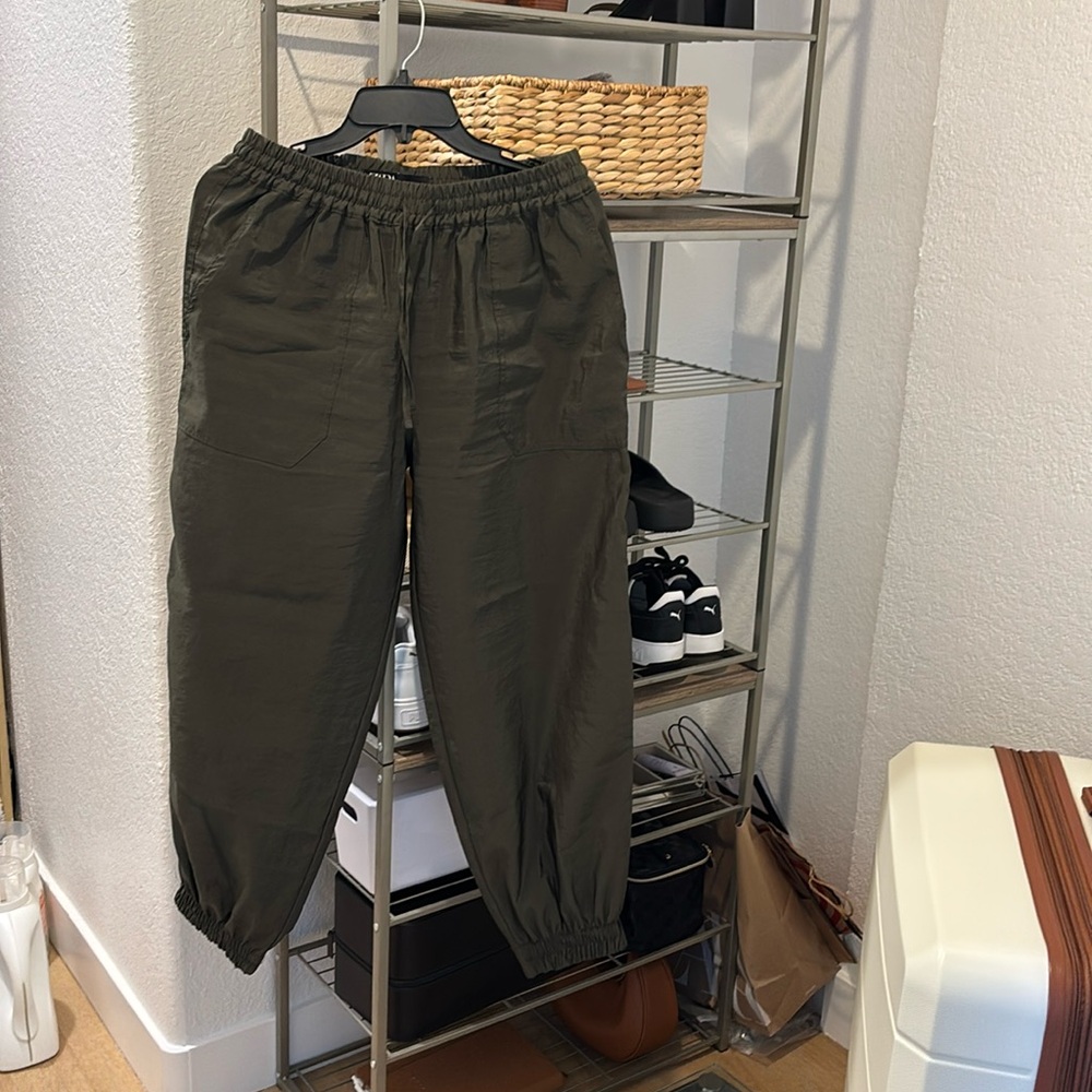 Olive green Zara joggers.